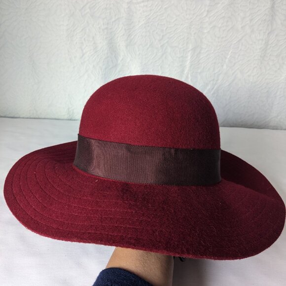 LUCKY Brand 100% Wool Felted Fedora Brimmed Hat Burgundy - Picture 5 of 8